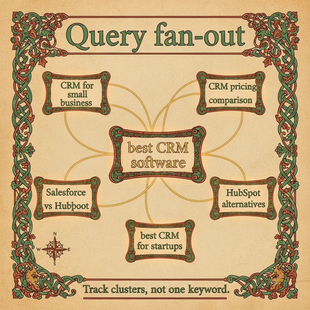 Query fan-out - One seed query branching into multiple related prompt variants
